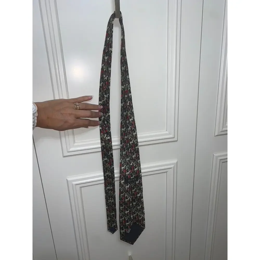 Hugo Boss Men's Silk Tie Horse Animal‎ Print Multicolor Classic Length